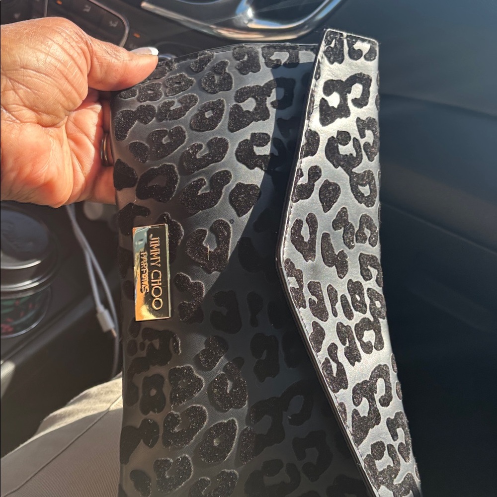 Jimmy Choo Black and Gray Leopard Clutch(This can be a crossbody also with a ch